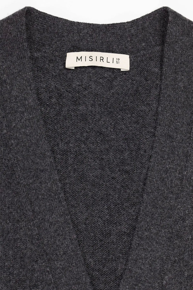 Koyu Gri Zincir Aksesuarlı Kadın Hırka