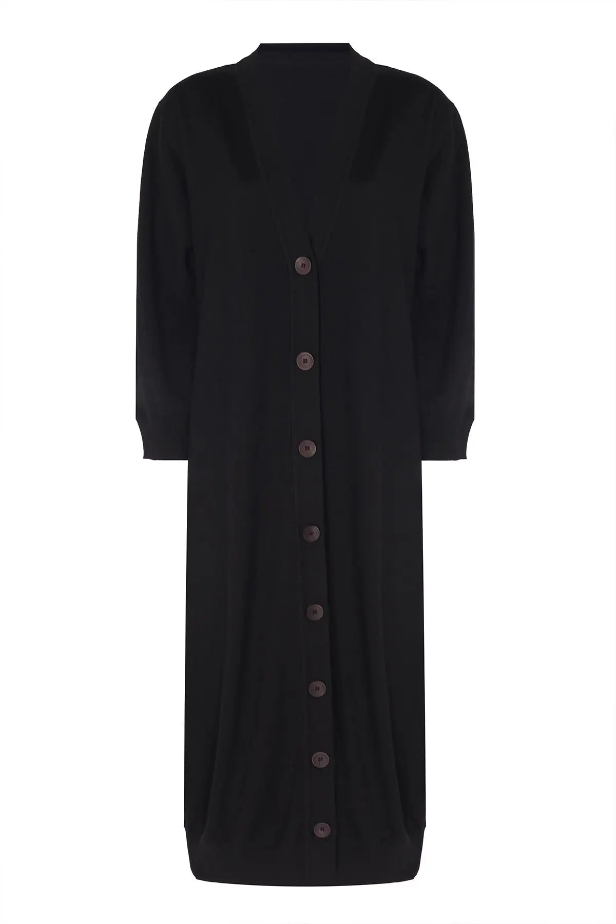 Siyah Boydan Düğmeli Uzun Kadın Hırka - Mısırlı 1951