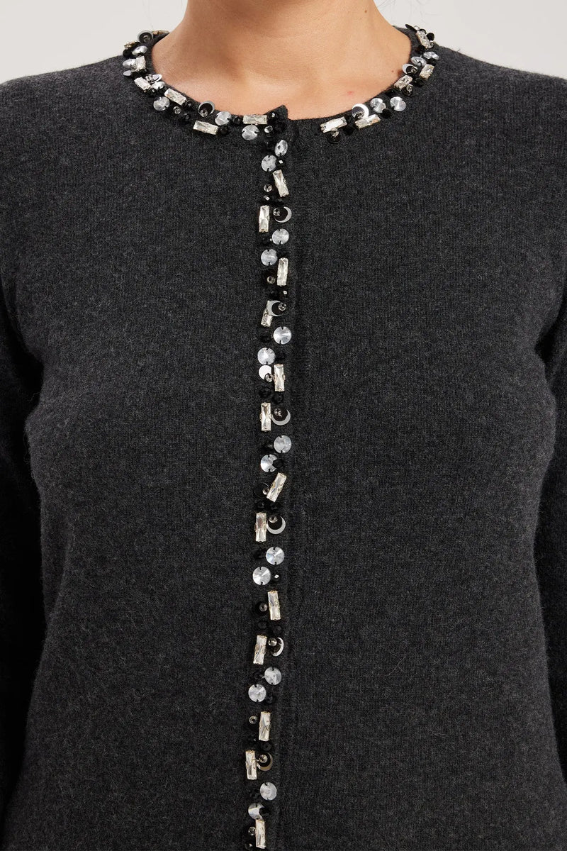 Koyu Gri Taş İşlemeli Kadın Hırka  Mısırlı 1951