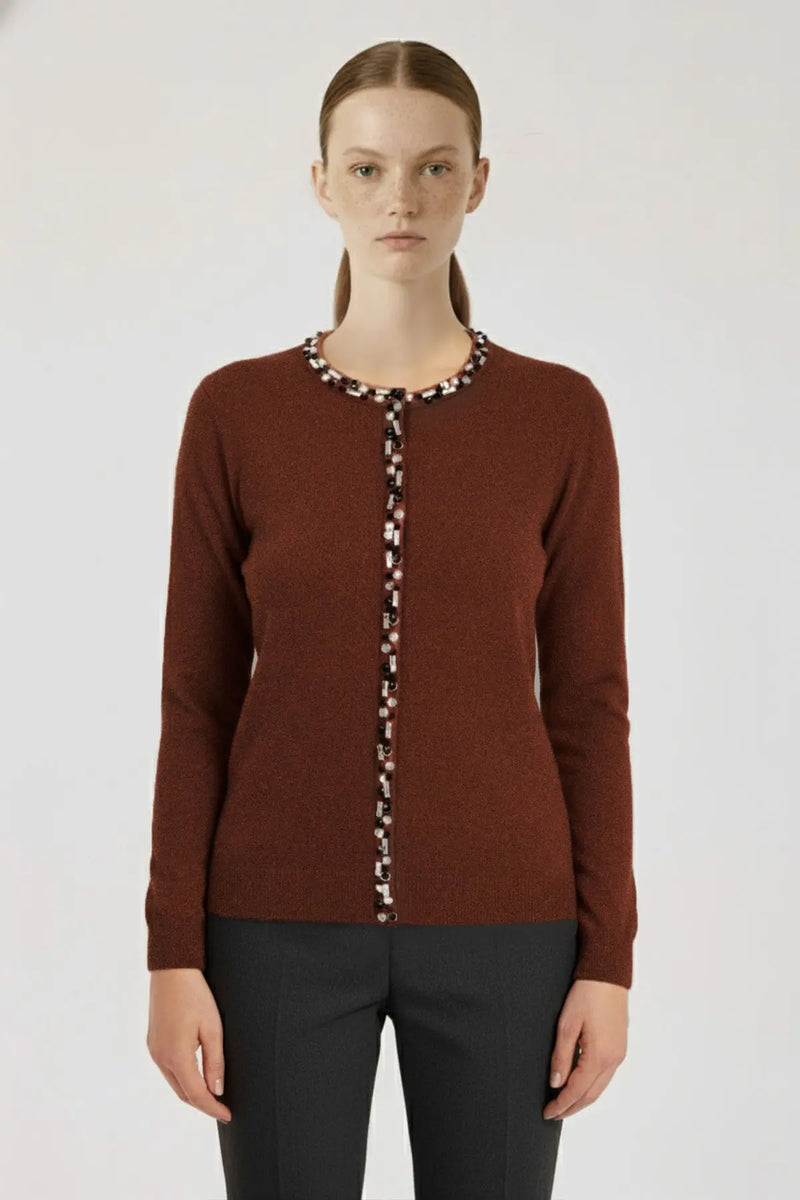 Kahverengi Taş İşlemeli Kadın Hırka  Mısırlı 1951