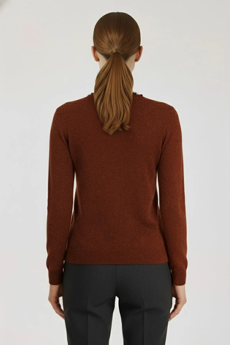 Kahverengi Taş İşlemeli Kadın Hırka  Mısırlı 1951