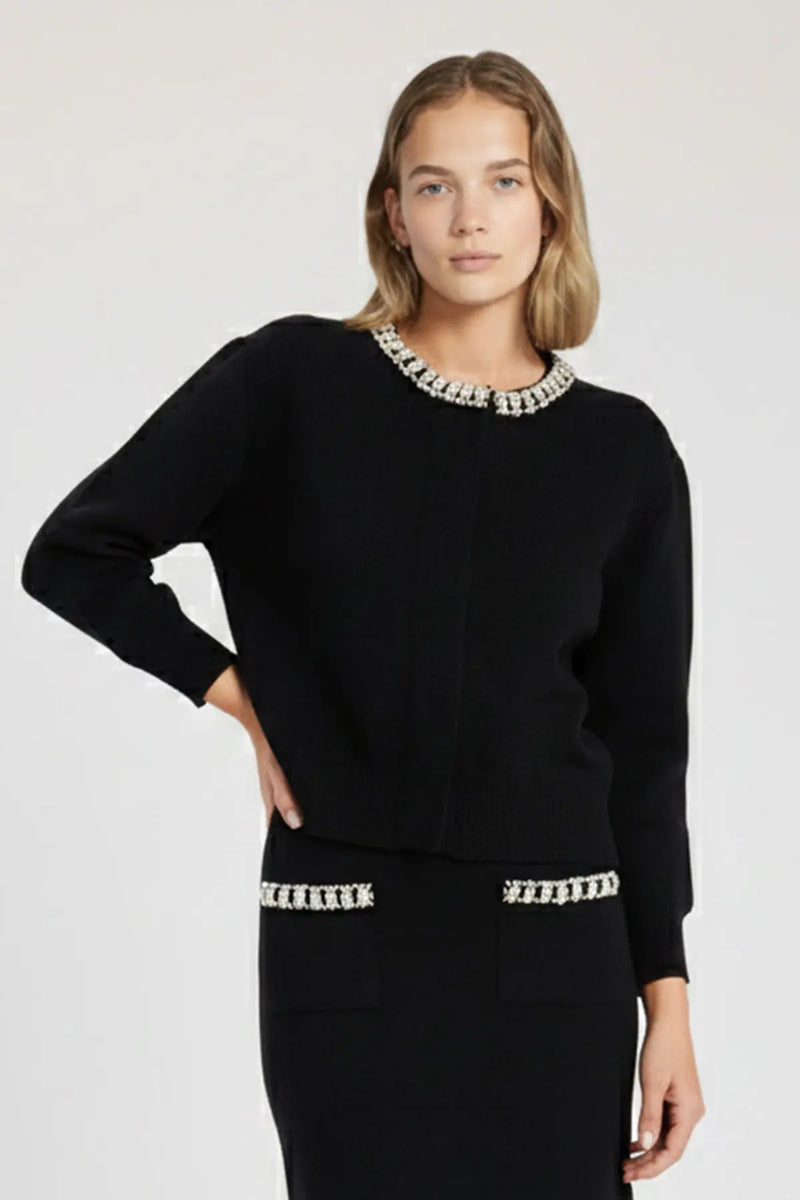 Siyah Yakası Taş İşlemeli Kadın Hırka  Mısırlı 1951