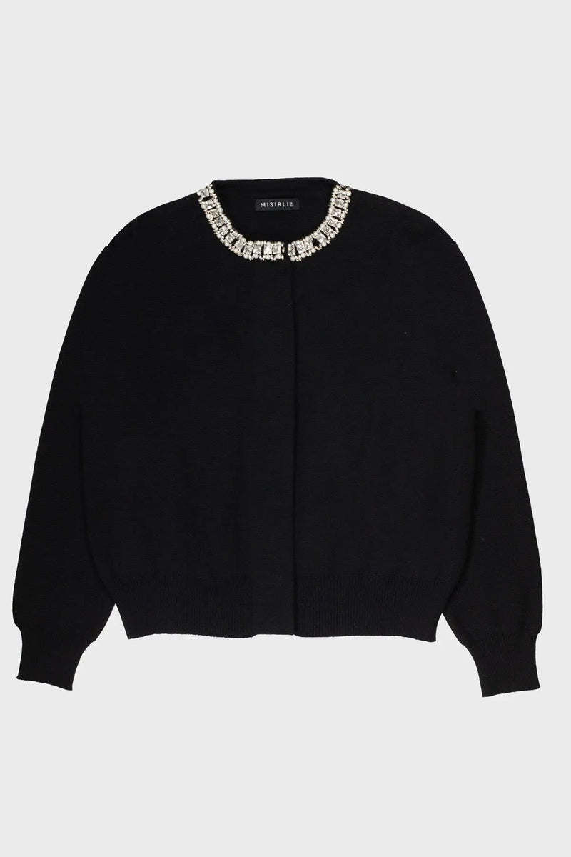 Siyah Yakası Taş İşlemeli Kadın Hırka  Mısırlı 1951