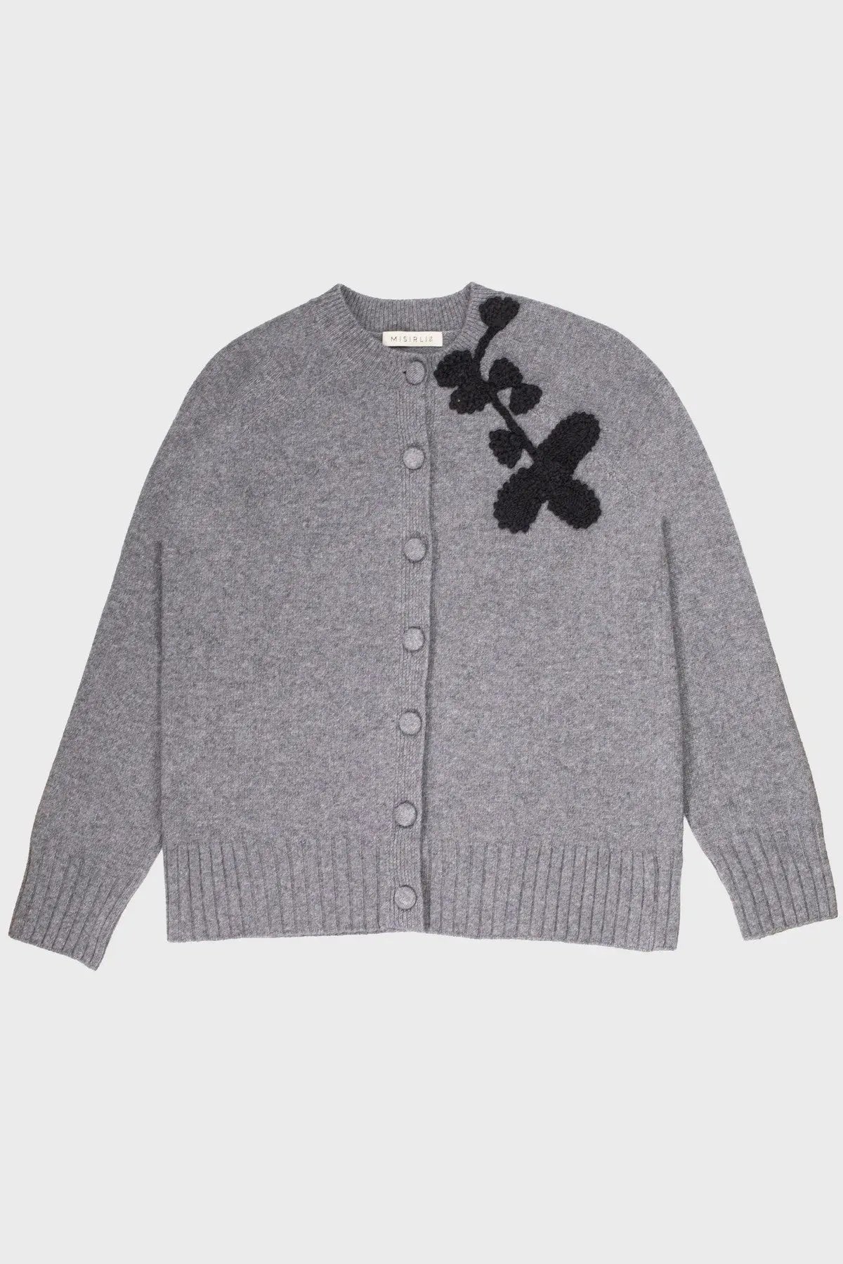 Gri Siyah Yaprak İşlemeli Kadın Hırka  Mısırlı 1951