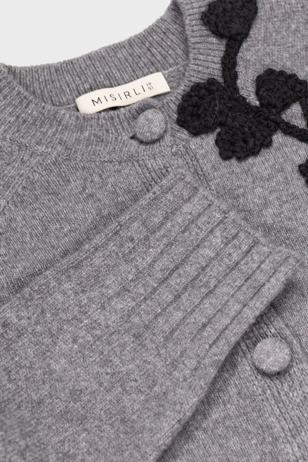 Gri Siyah Yaprak İşlemeli Kadın Hırka  Mısırlı 1951