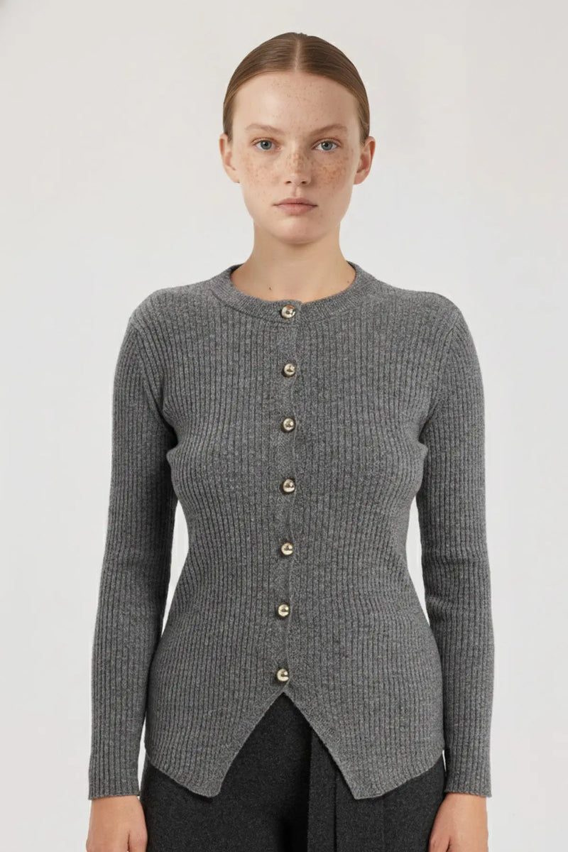 Koyu Gri Metal Düğmeli Kadın Hırka  Mısırlı 1951