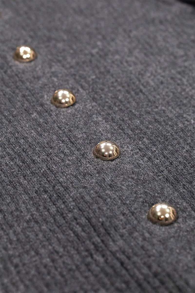 Koyu Gri Metal Düğmeli Kadın Hırka  Mısırlı 1951