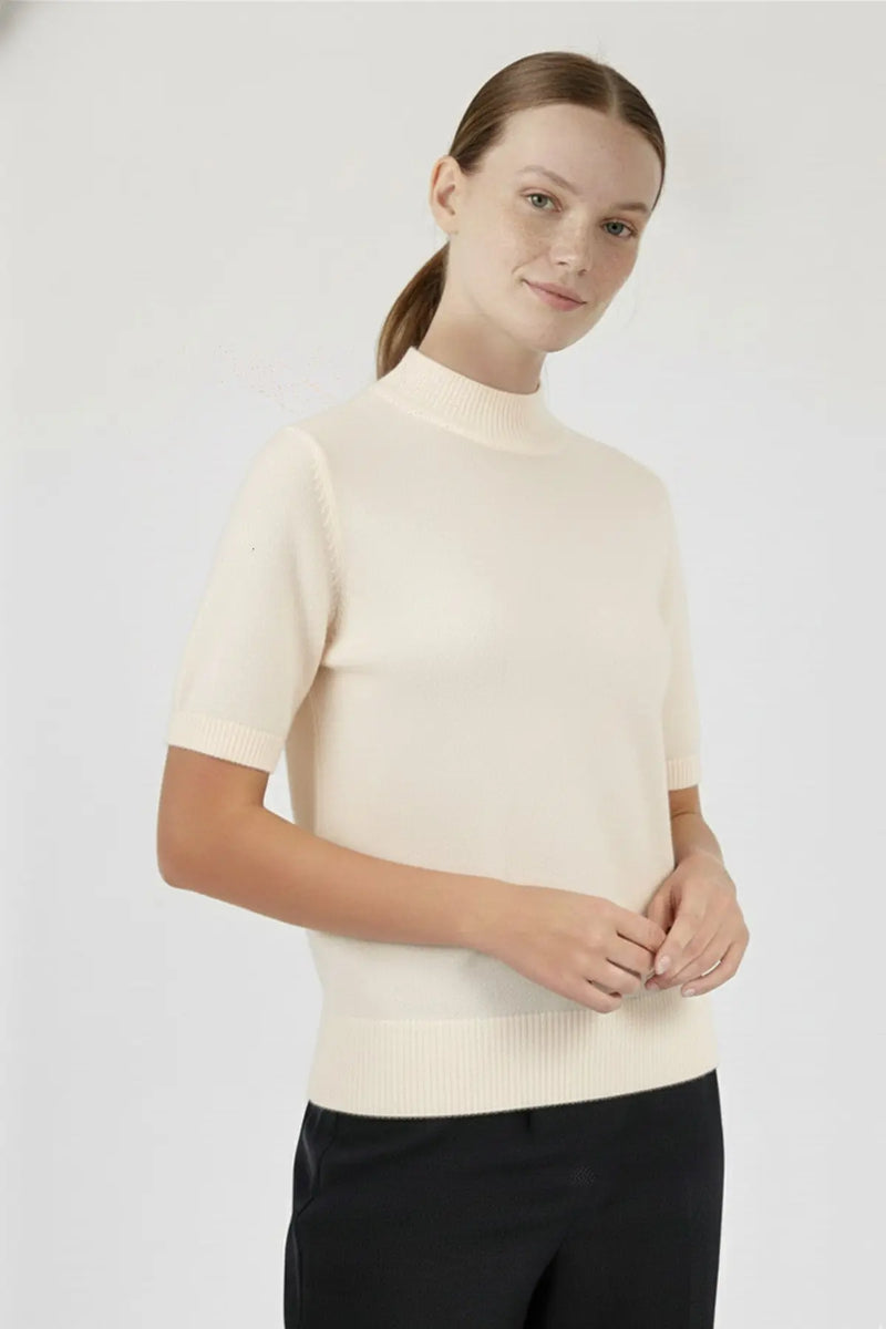 Ekru Yarım Boğazlı Kısa Kollu Kadın Kazak  Mısırlı 1951