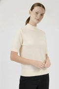 Ekru Yarım Boğazlı Kısa Kollu Kadın Kazak