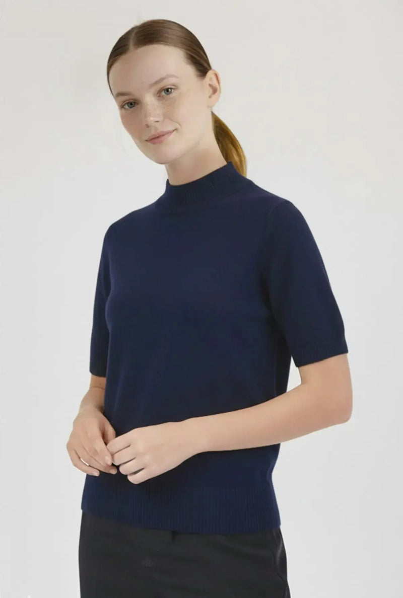 Lacivert Yarım Boğazlı Kısa Kollu Kadın Kazak  Mısırlı 1951