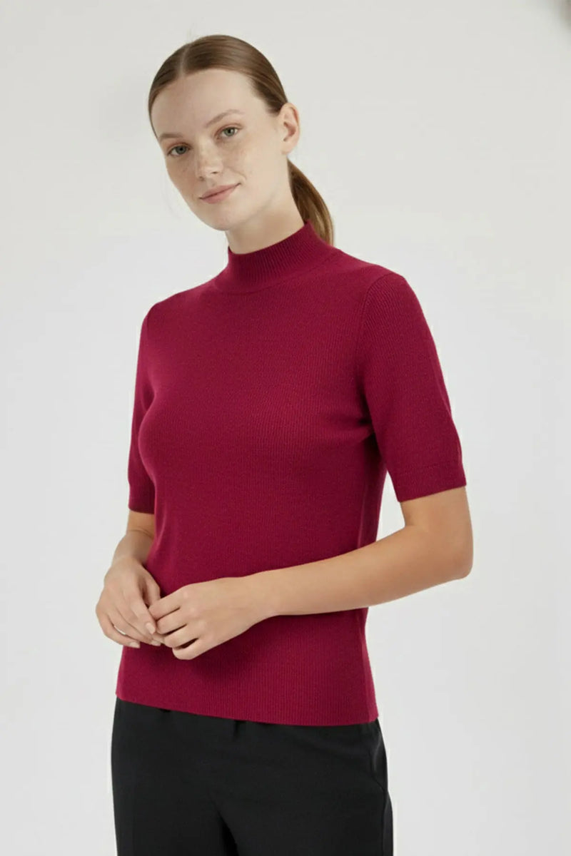 Mürdüm Yarım Boğazlı Kısa Kollu Kadın Kazak  Mısırlı 1951