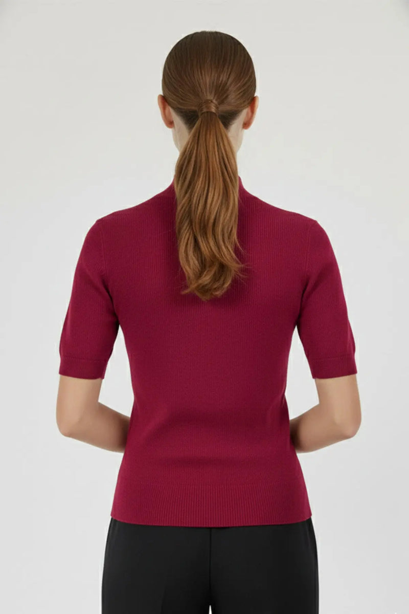 Mürdüm Yarım Boğazlı Kısa Kollu Kadın Kazak  Mısırlı 1951