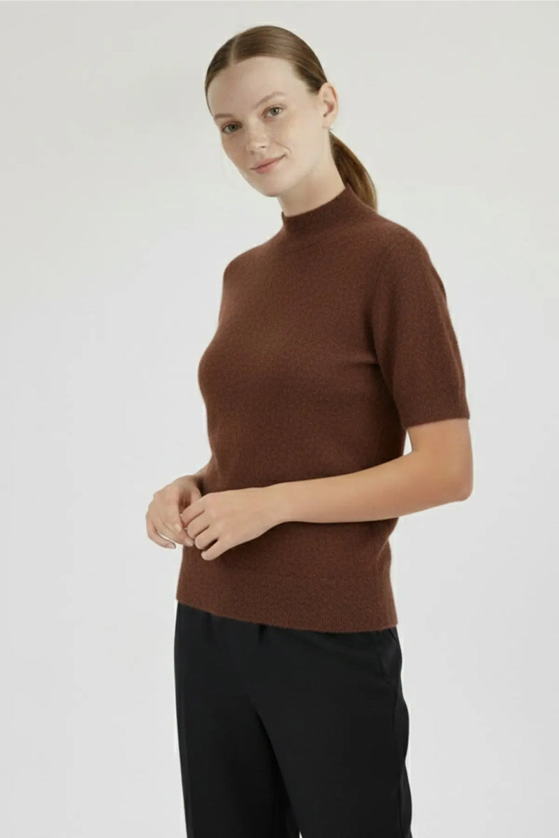 Kahverengi Yarım Boğazlı Kısa Kollu Kadın Kazak  Mısırlı 1951