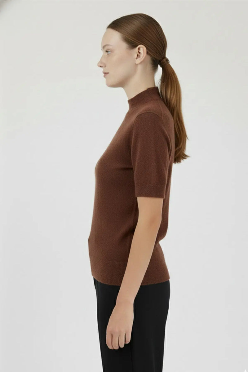 Kahverengi Yarım Boğazlı Kısa Kollu Kadın Kazak  Mısırlı 1951