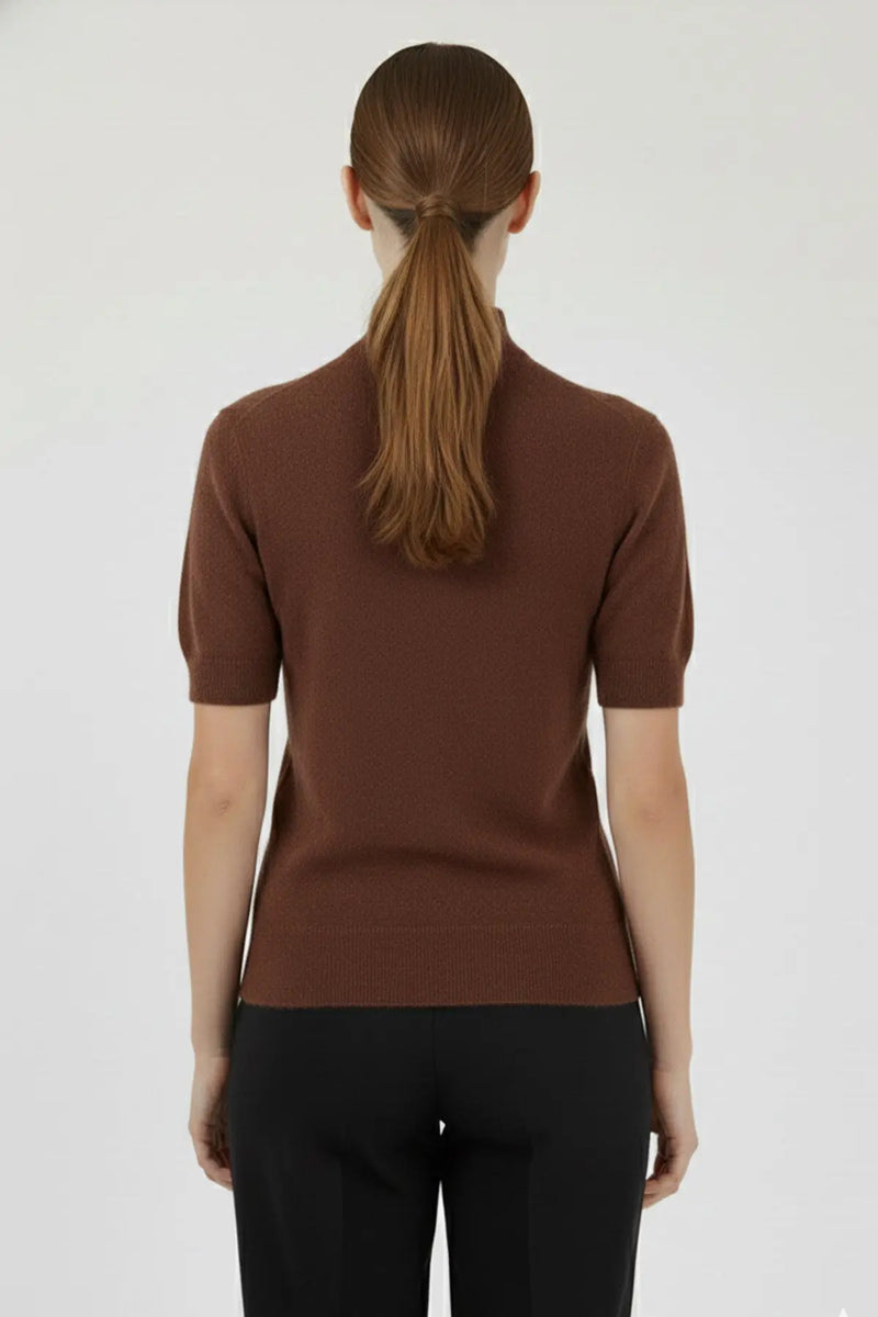 Kahverengi Yarım Boğazlı Kısa Kollu Kadın Kazak  Mısırlı 1951