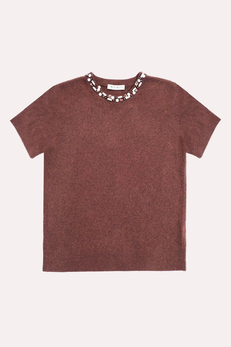 Kahverengi Taş ve Boncuk İşlemeli Kadın Kazak  Mısırlı 1951