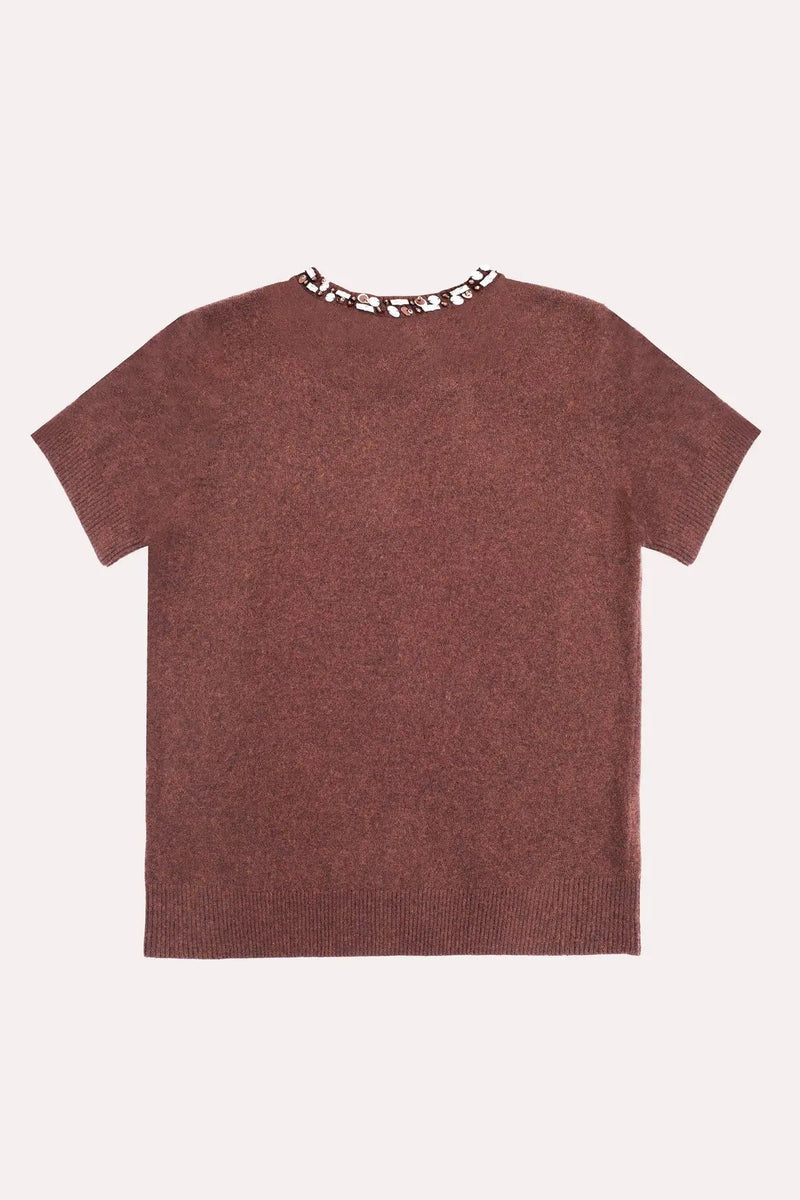 Kahverengi Taş ve Boncuk İşlemeli Kadın Kazak  Mısırlı 1951