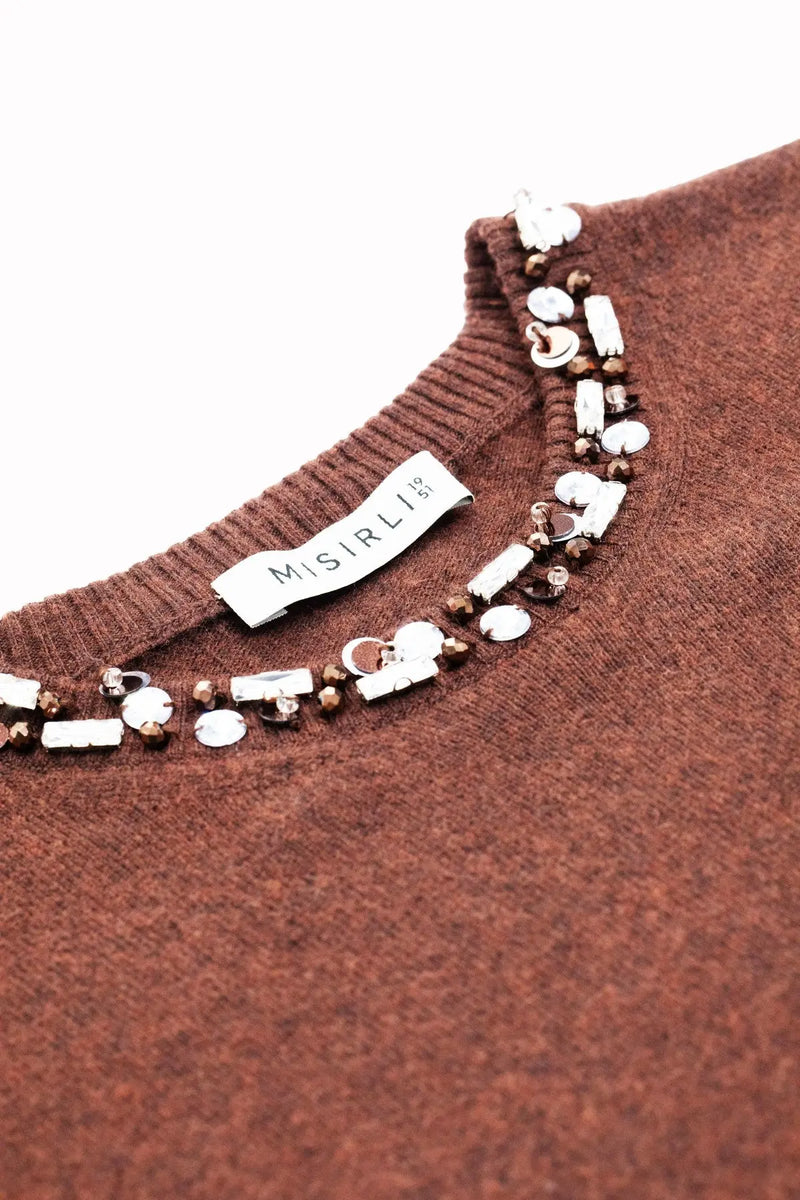 Kahverengi Taş ve Boncuk İşlemeli Kadın Kazak  Mısırlı 1951