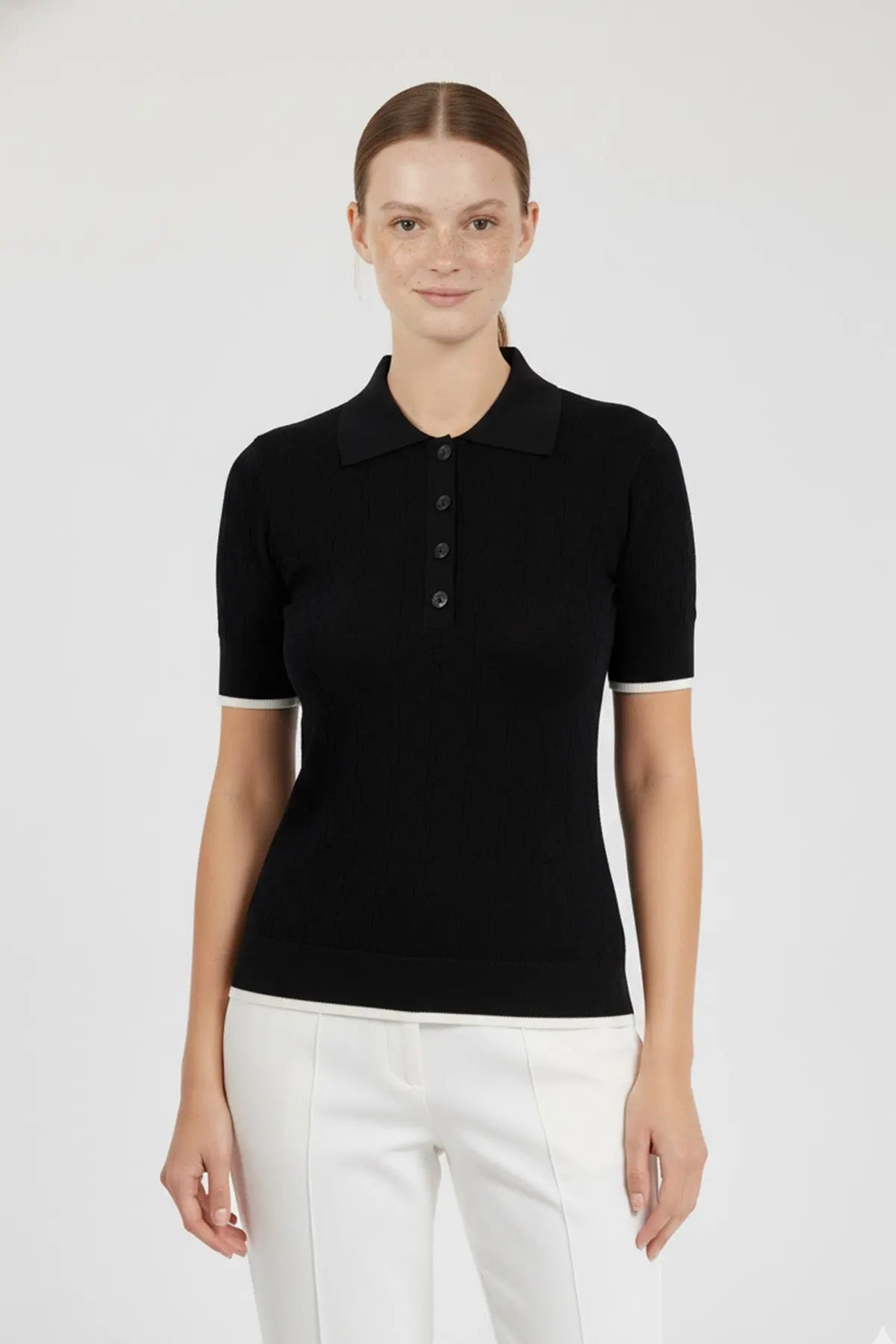 Siyah Ekru Dokusu Desenli Kadın Kazak  Mısırlı 1951