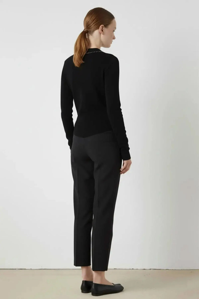 Siyah Yakası İnci Detaylı Kadın Kazak  Mısırlı 1951