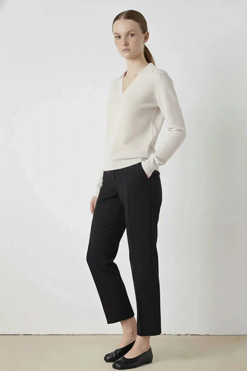 Ekru Yakası İnci Detaylı Kadın Kazak  Mısırlı 1951