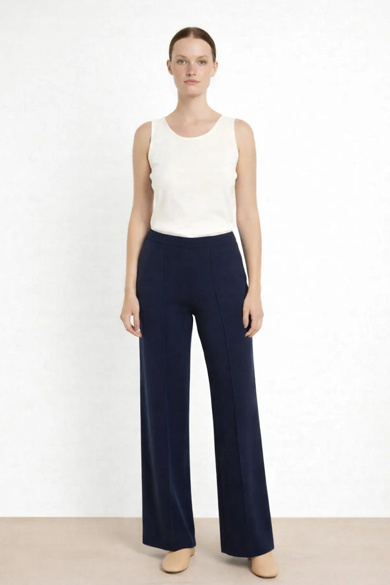 Lacivert Nervürlü Bol Paça Kadın Pantolon - Mısırlı 1951