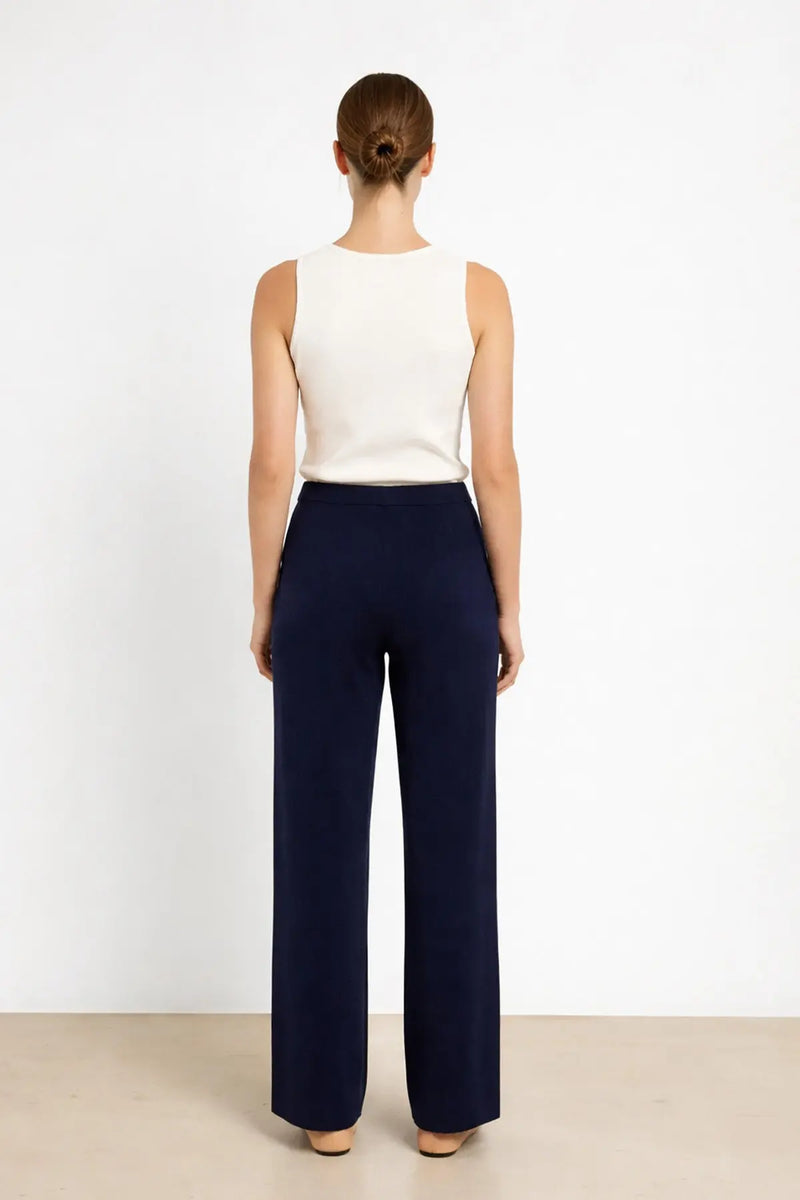 Lacivert Nervürlü Bol Paça Kadın Pantolon - Mısırlı 1951