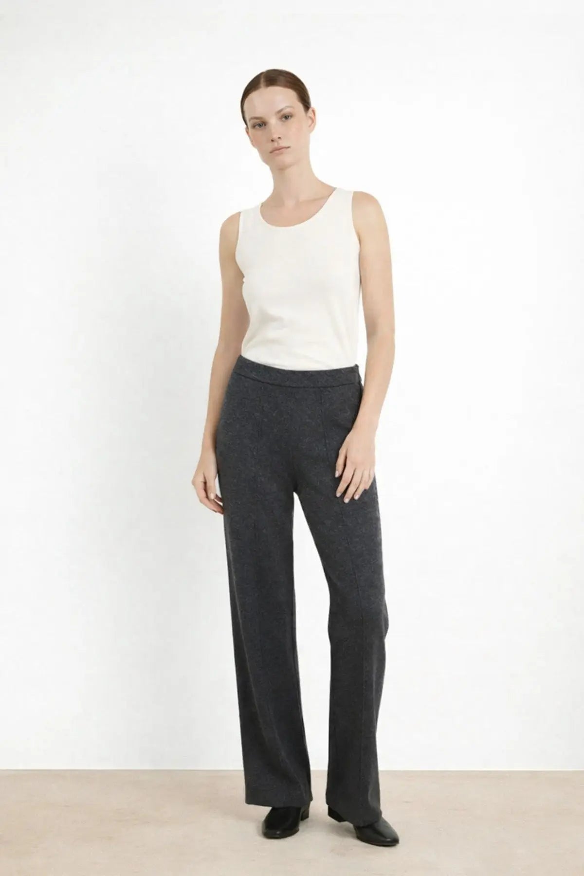Koyu Gri Nervürlü Bol Paça Kadın Pantolon  Mısırlı 1951