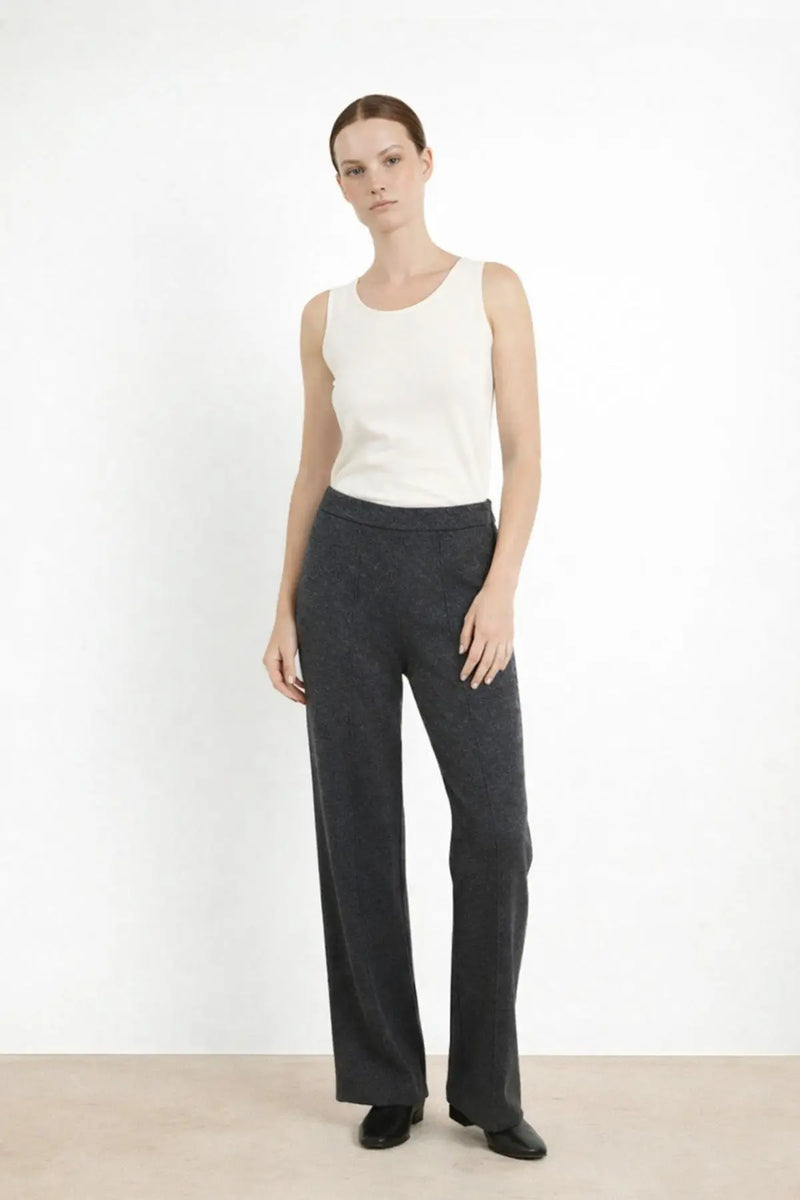 Koyu Gri Nervürlü Bol Paça Kadın Pantolon  Mısırlı 1951