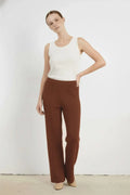 Kahverengi Nervürlü Bol Paça Kadın Pantolon