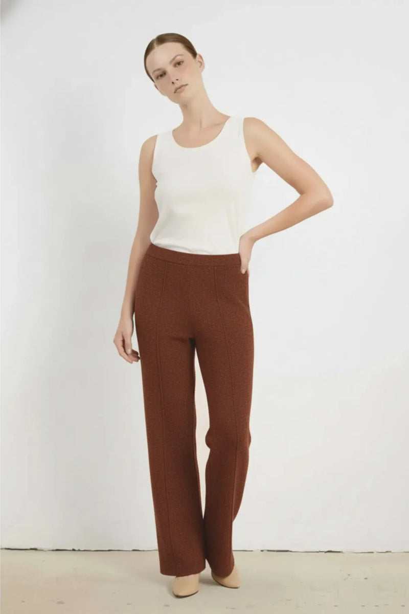 Kahverengi Nervürlü Bol Paça Kadın Pantolon  Mısırlı 1951