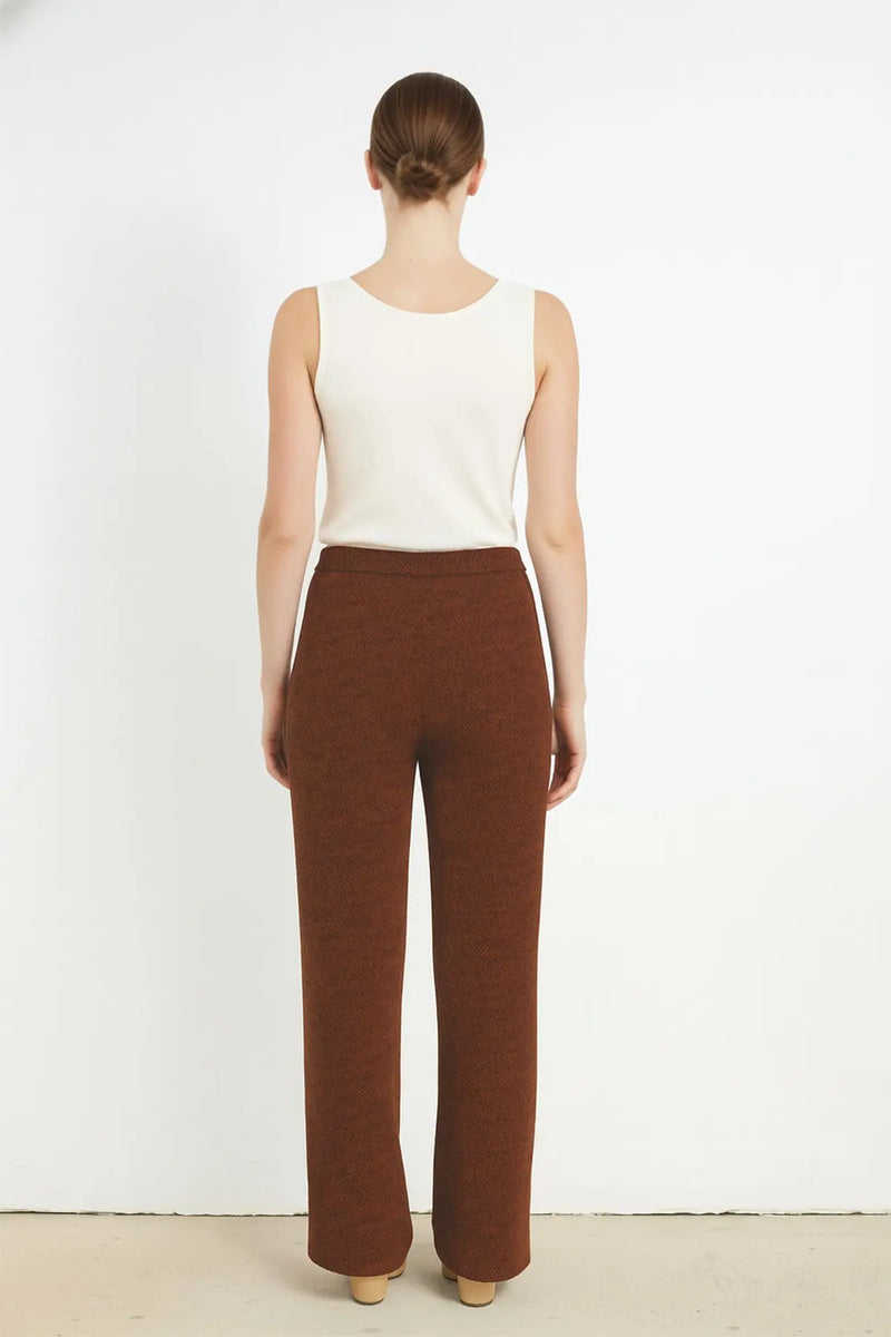 Kahverengi Nervürlü Bol Paça Kadın Pantolon  Mısırlı 1951