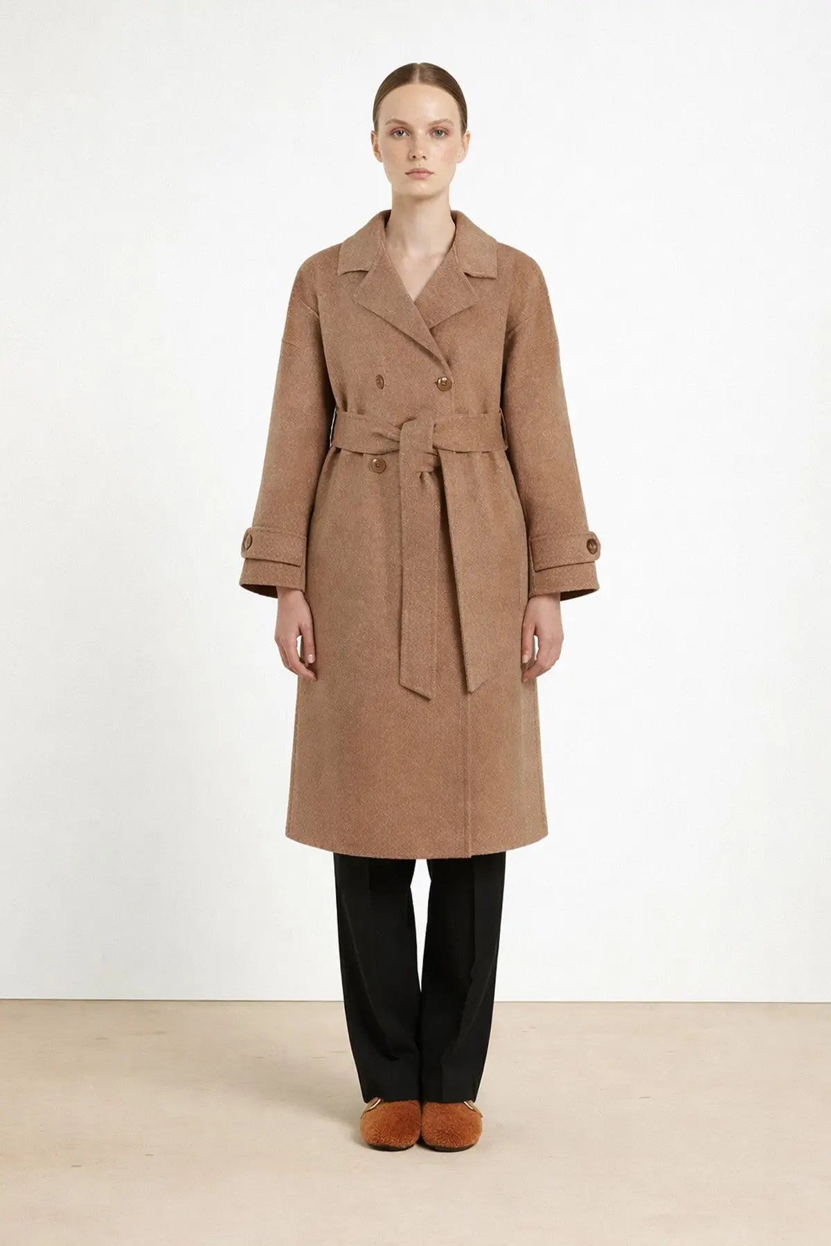 Taş Kruvaze Kuşaklı Uzun Kadın Kaban  Mısırlı 1951