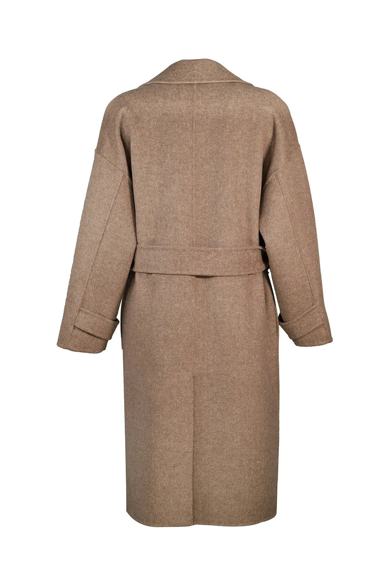 Taş Kruvaze Kuşaklı Uzun Kadın Kaban