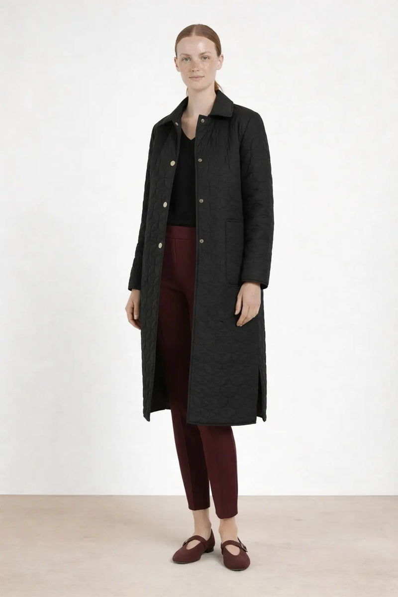 Siyah Kapitone Cep Detaylı Kadın Kaban - Mısırlı 1951