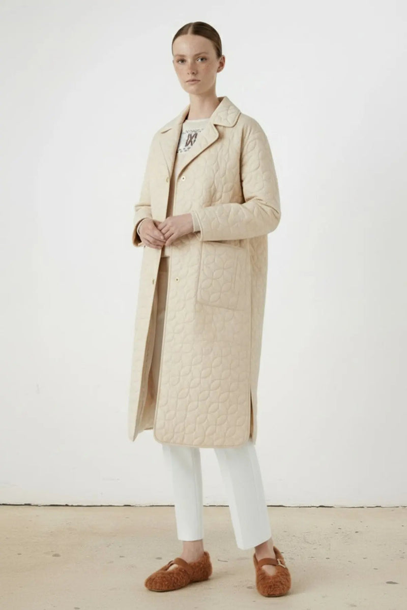 Ekru Kapitone Cep Detaylı Kadın Kaban  Mısırlı 1951