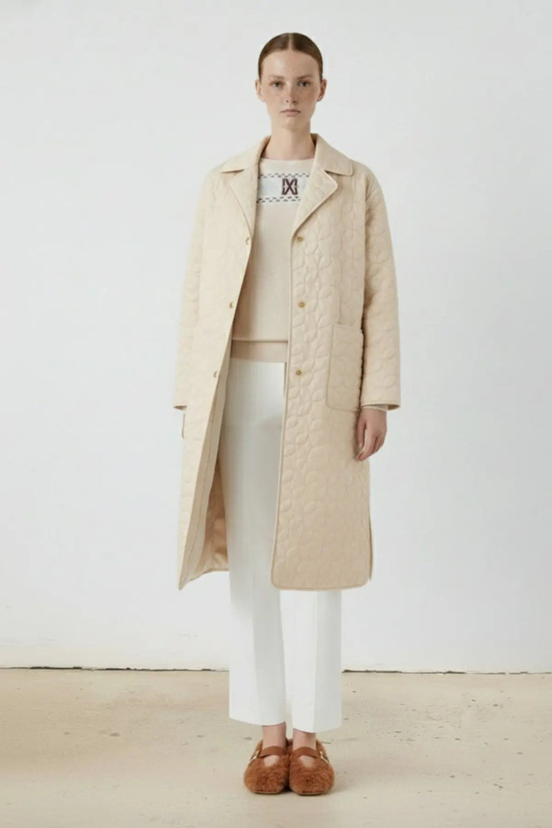 Ekru Kapitone Cep Detaylı Kadın Kaban  Mısırlı 1951