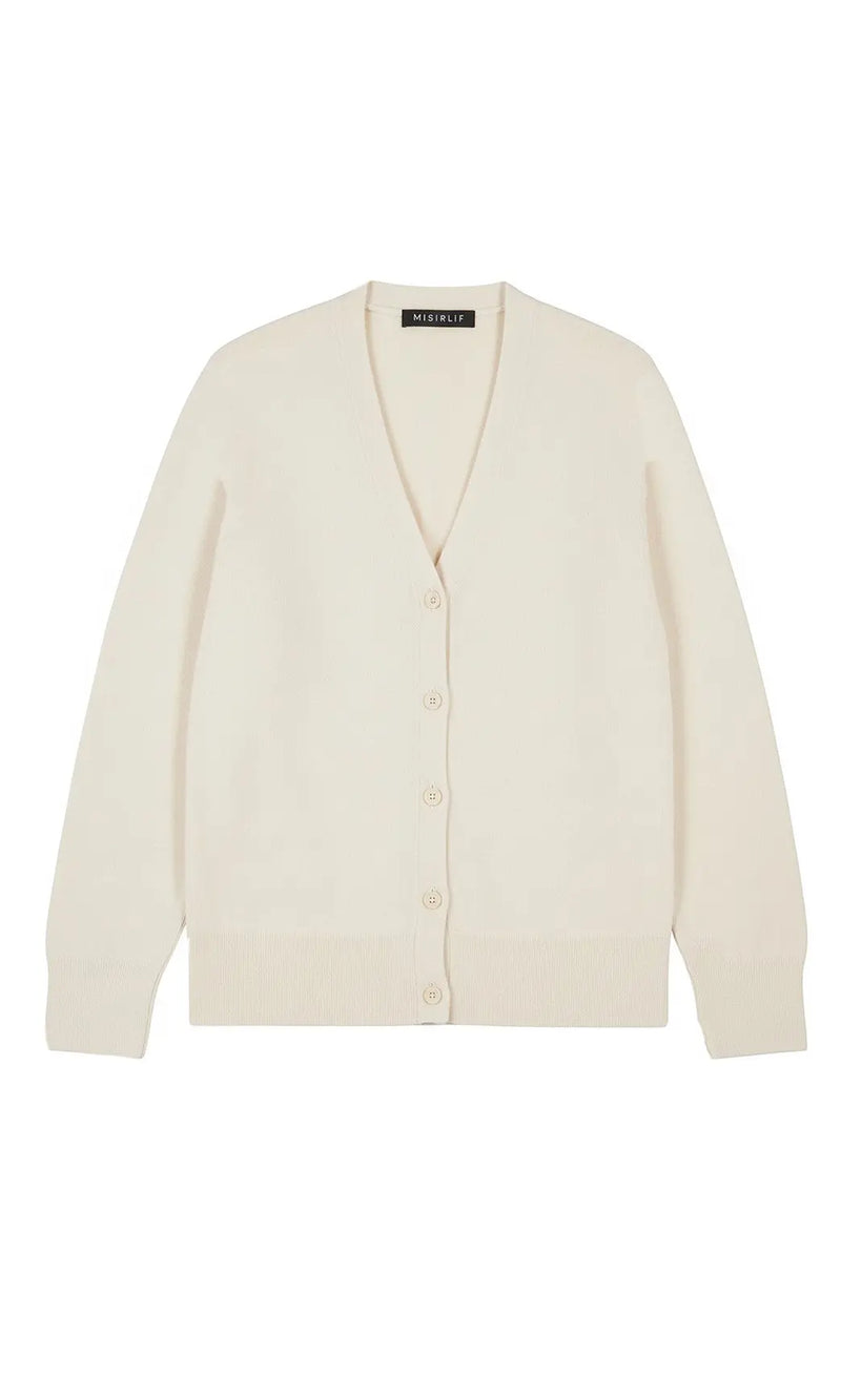 Ekru Düğme Detaylı Kadın Hırka  Mısırlı 1951