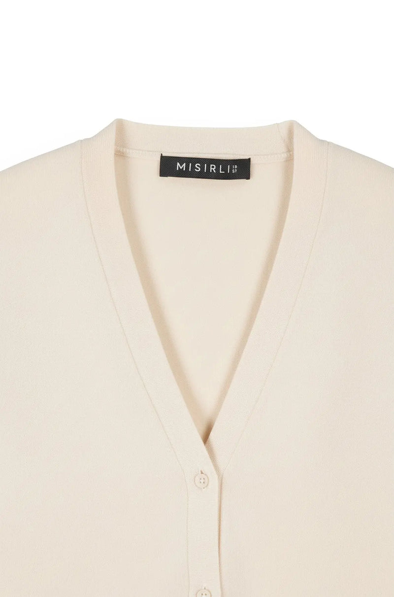 Ekru Düğme Detaylı Kadın Hırka  Mısırlı 1951