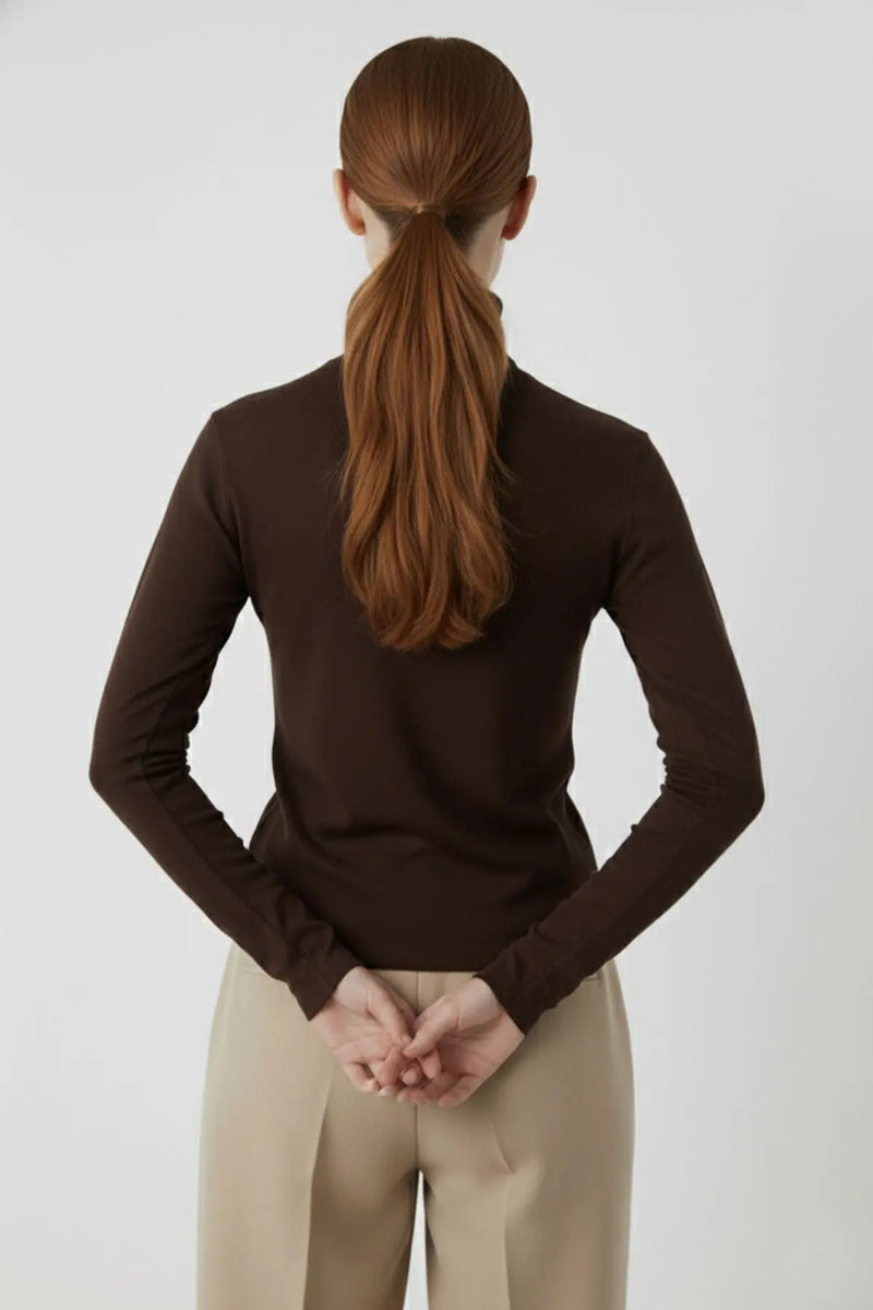 Kahverengi Balıkçı Yaka Kadın Kazak  Mısırlı 1951