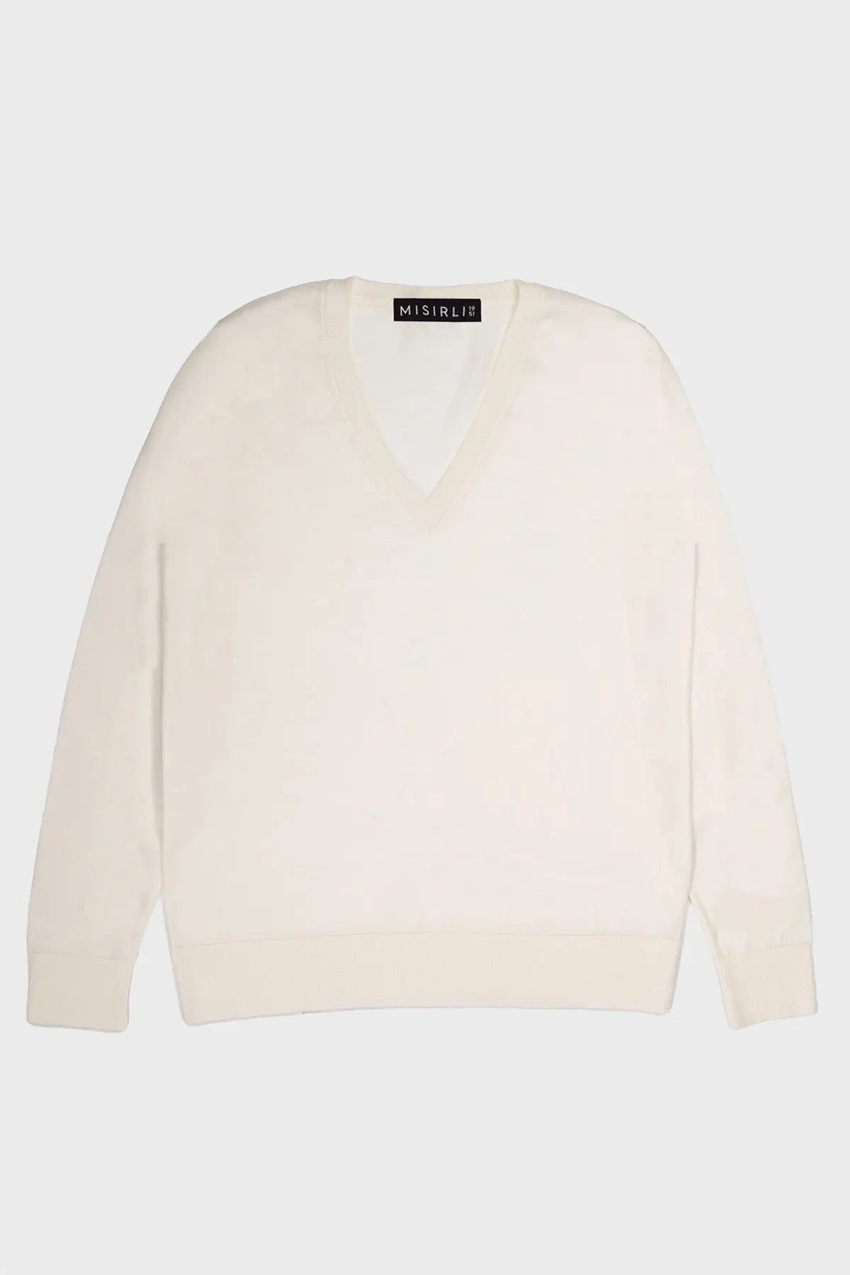 Ekru Uzun Kollu V Yaka Kadın Kazak  Mısırlı 1951