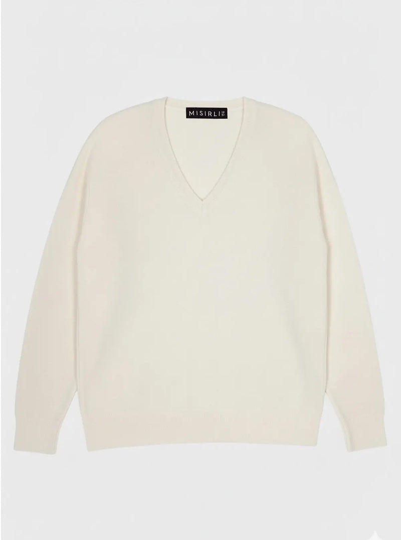 Ekru Uzun Kollu V Yaka Kadın Kazak  Mısırlı 1951