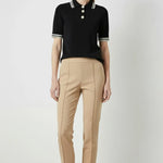 Siyah Ekru Polo Yaka Kısa Kollu Kadın Kazak  Mısırlı 1951