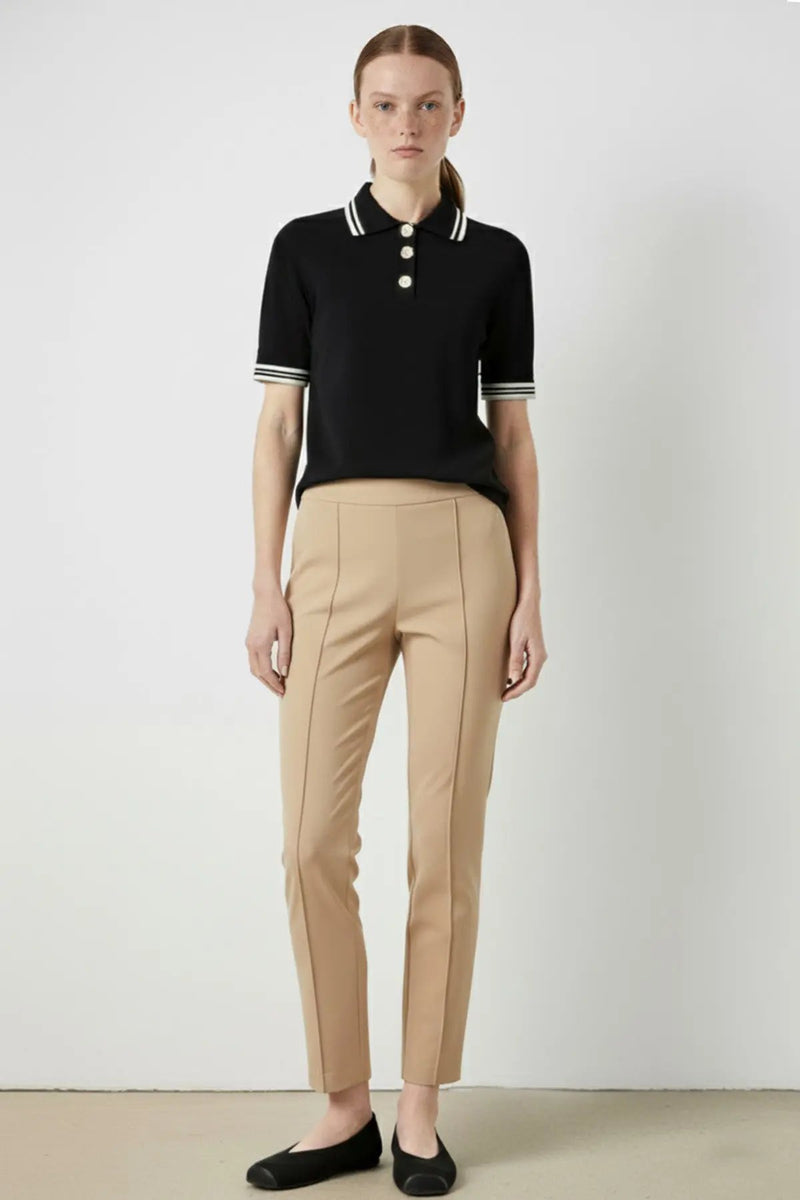 Siyah Ekru Polo Yaka Kısa Kollu Kadın Kazak  Mısırlı 1951