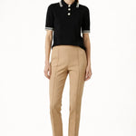 Siyah Ekru Polo Yaka Kısa Kollu Kadın Kazak - Mısırlı 1951