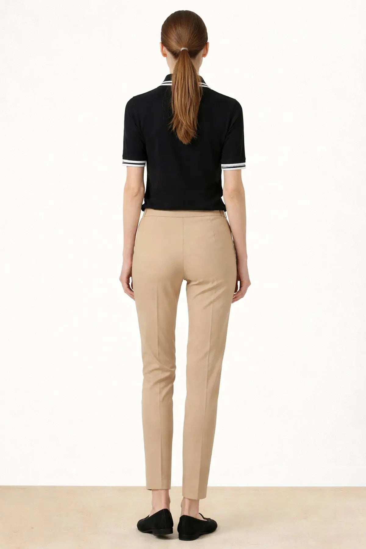 Siyah Ekru Polo Yaka Kısa Kollu Kadın Kazak - Mısırlı 1951