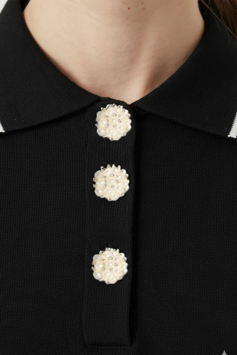 Siyah Ekru Polo Yaka Kısa Kollu Kadın Kazak  Mısırlı 1951