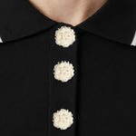 Siyah Ekru Polo Yaka Kısa Kollu Kadın Kazak - Mısırlı 1951