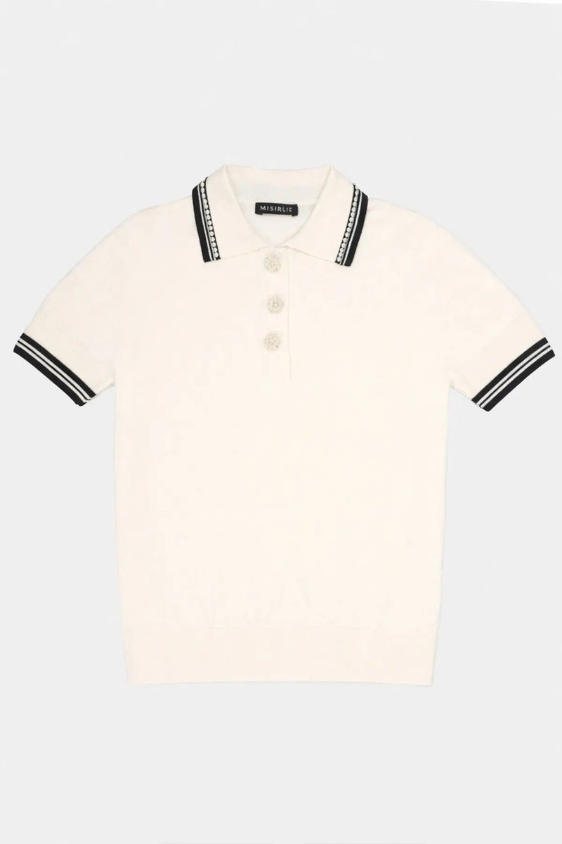 Ekru Siyah Polo Yaka İncili Kadın Kazak  Mısırlı 1951