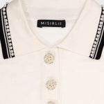 Ekru Siyah Polo Yaka İncili Kadın Kazak  Mısırlı 1951